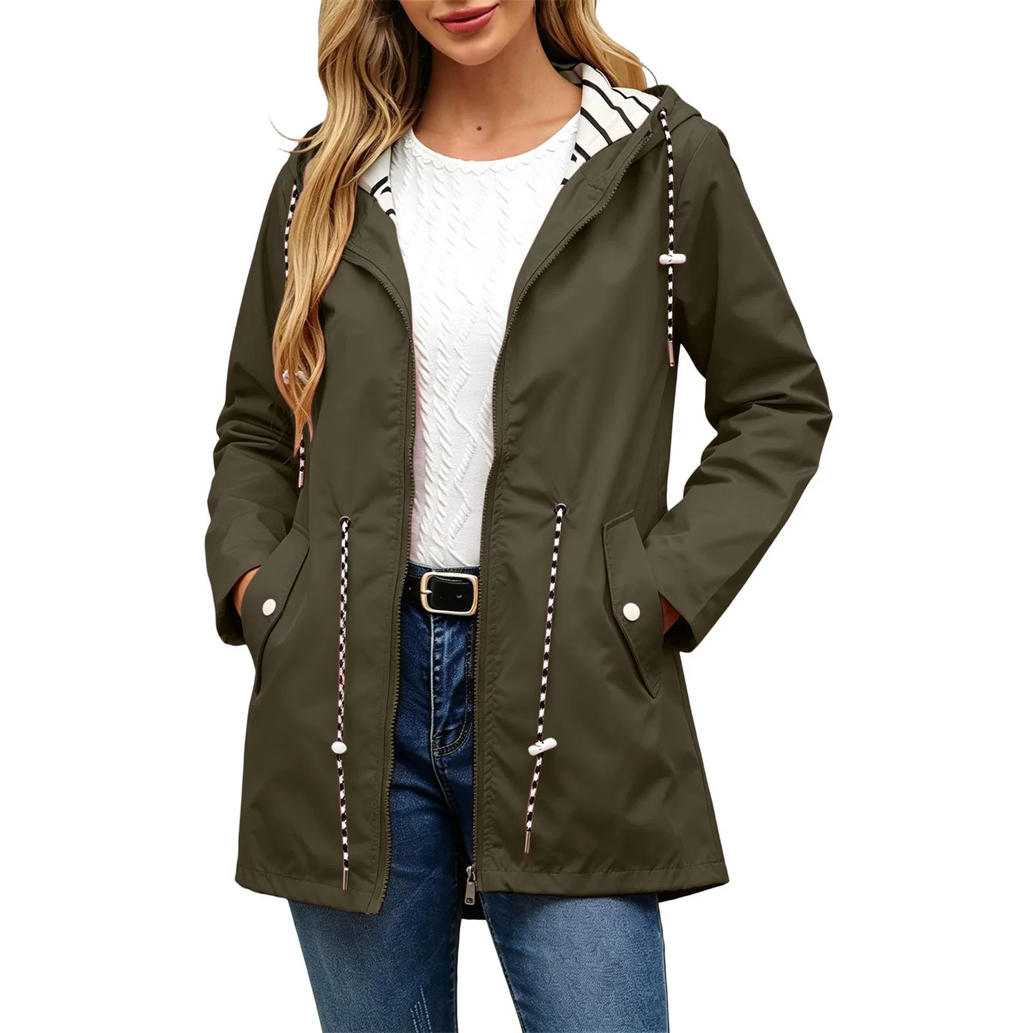 Женская ветровка с капюшоном из софтшелла, Verde militare