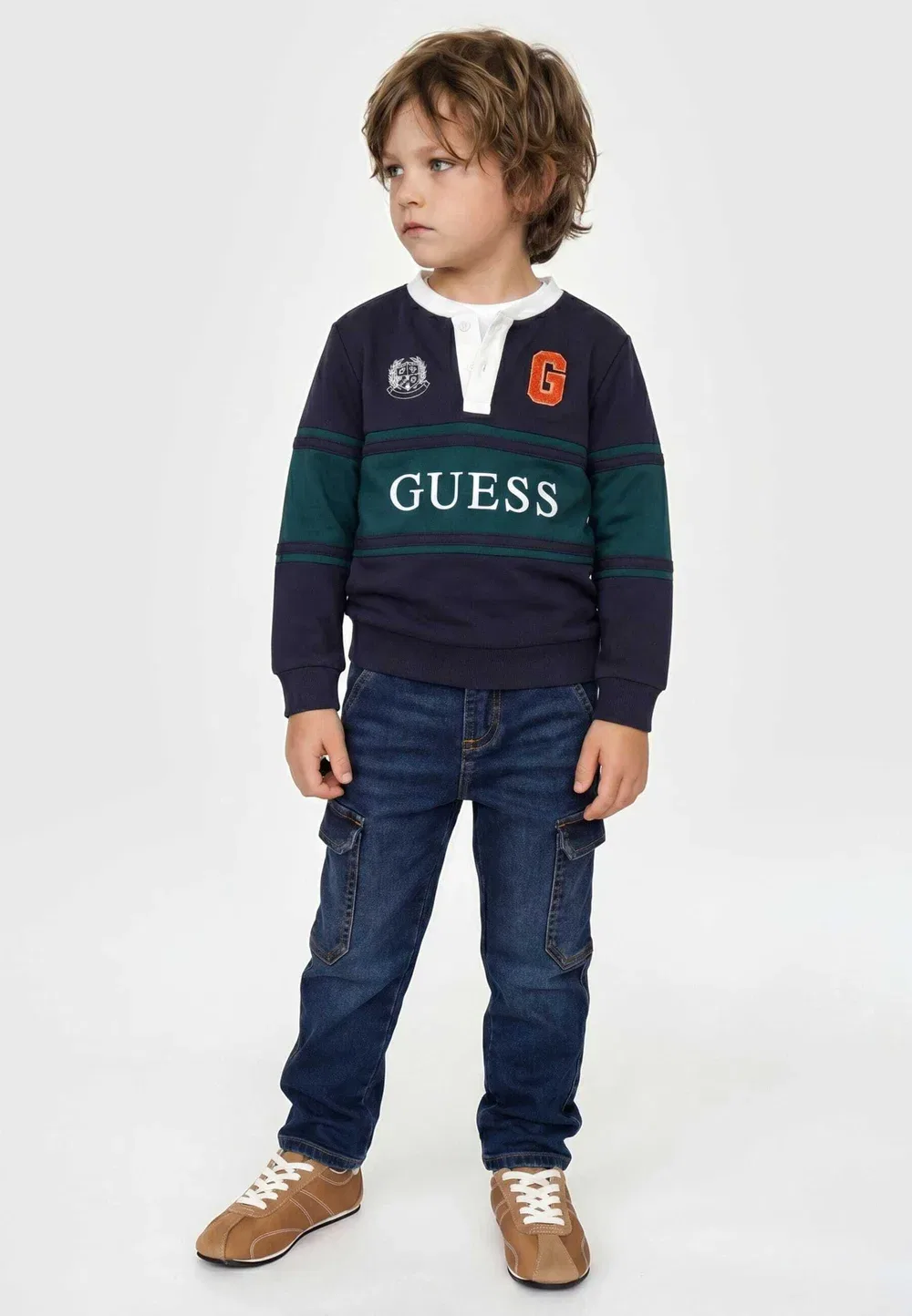 Футболка с логотипом gesticktem - топ с длинными рукавами Guess, Dunkelblau