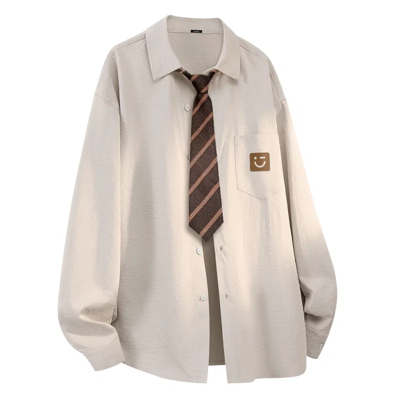 Детская рубашка с лацканом хлопковая MINISO, Ice Silk Breathable Black (Warm Brown Smile Chest Logo) — фото 3
