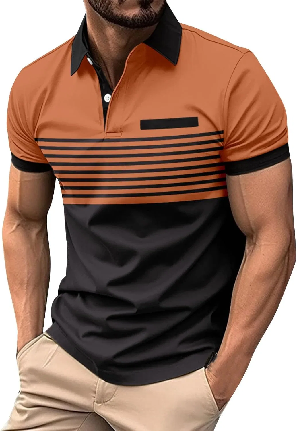 Мужская спортивная футболка поло с цветными блоками, C1-orange