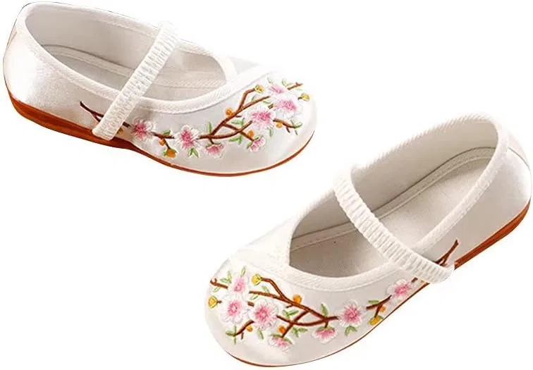 Детские туфли для девочек с вышивкой цветов Mary Jane Stunner, White