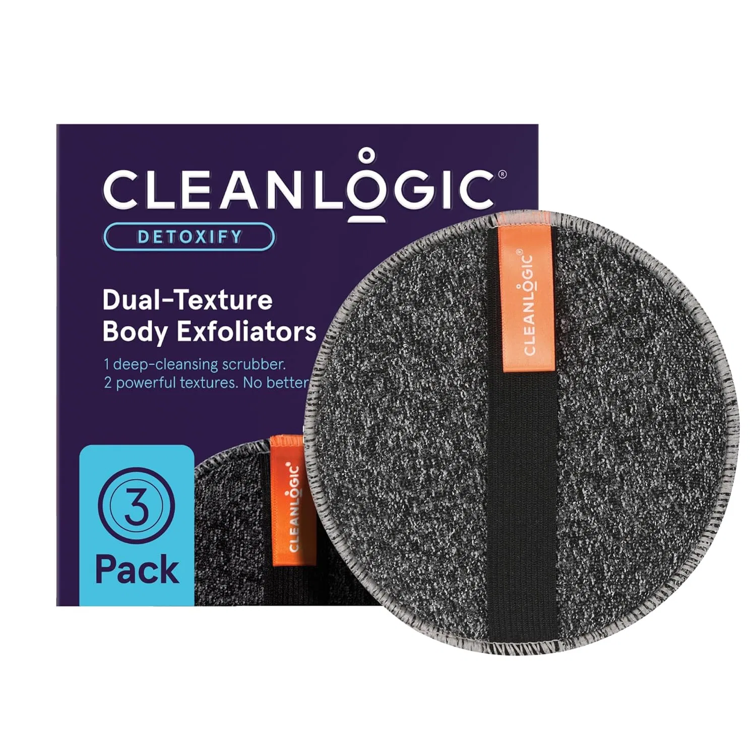 Чистящая мочалка Cleanlogic, набор 3 шт, Charcoal
