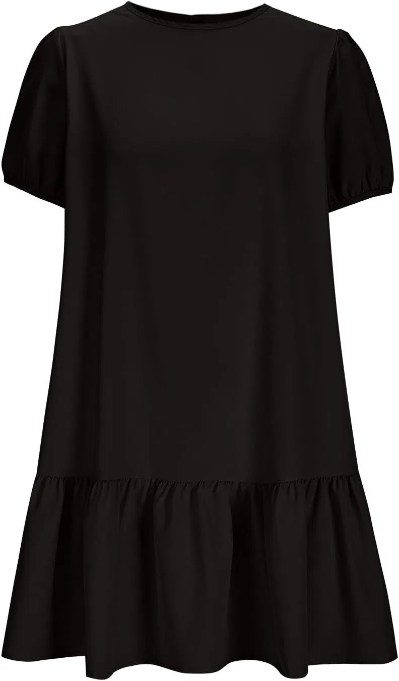 Женское мини-платье А-силуэта с пышными рукавами, Black — фото 4