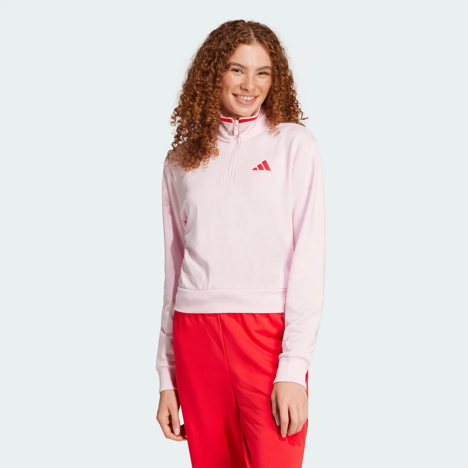 Женская укороченная куртка с воротником-стойкой Essentials Color Pop French Terry Crop Quarter-Zip Originals Adidas, Altrosa