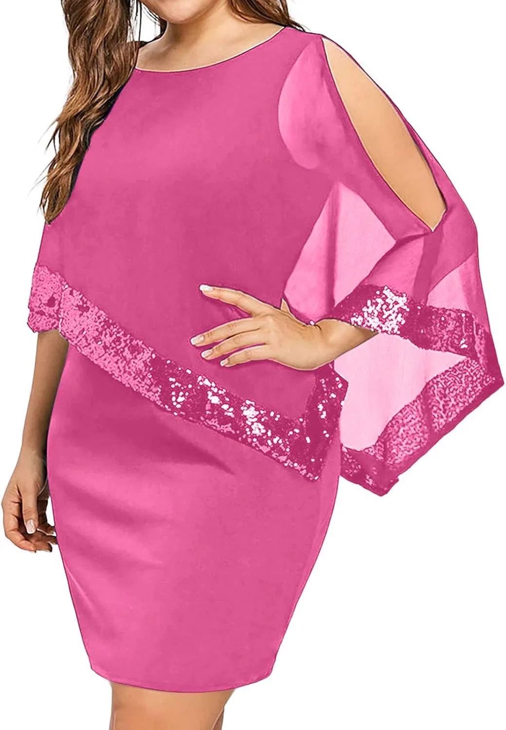 Женское асимметричное платье с пайетками Cold Shoulder, Hot Pink