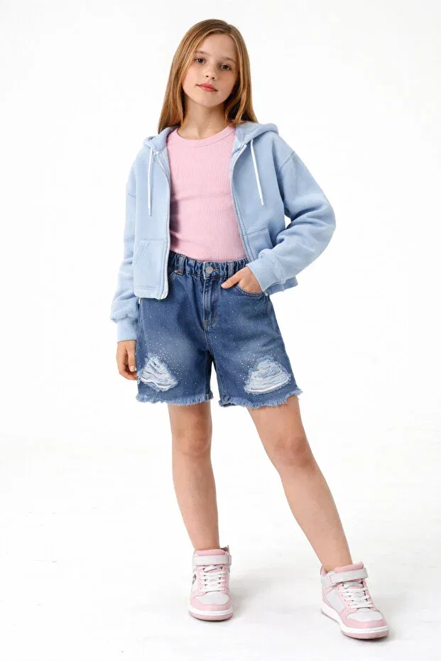 Детские шорты для девочек базовые с карманами Giyicem Tekstil, Light Blue