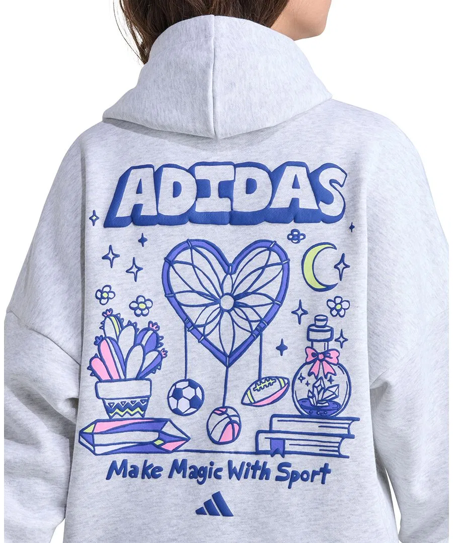 Худи с флисом с длинным рукавом, с принтом adidas, Light Gray Heather — фото 3