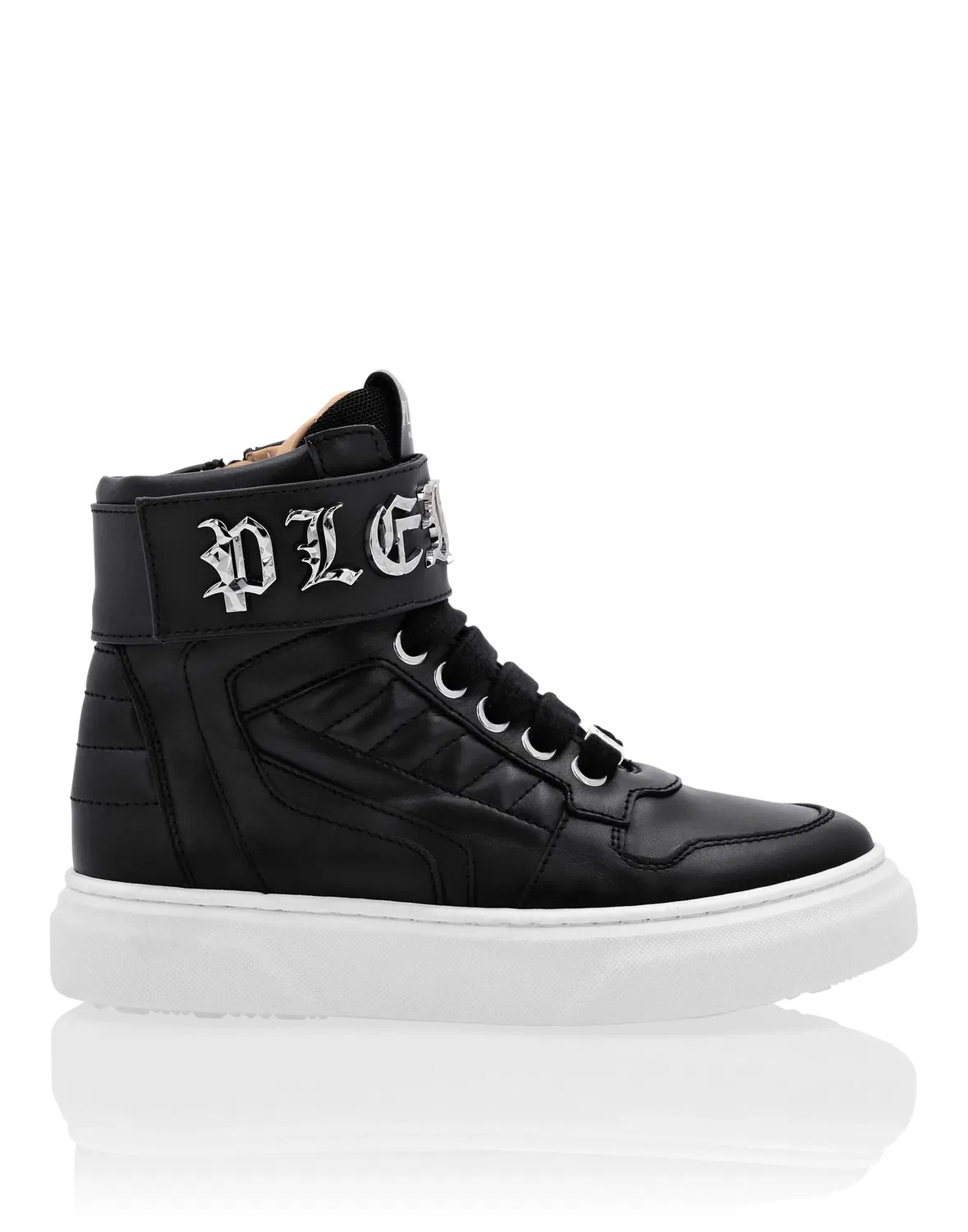 Детские кроссовки кожаные с логотипом LEATHER HI-TOP SNEAKERS GOTHIC PLEIN PHILIPP PLEIN, черный — фото 2