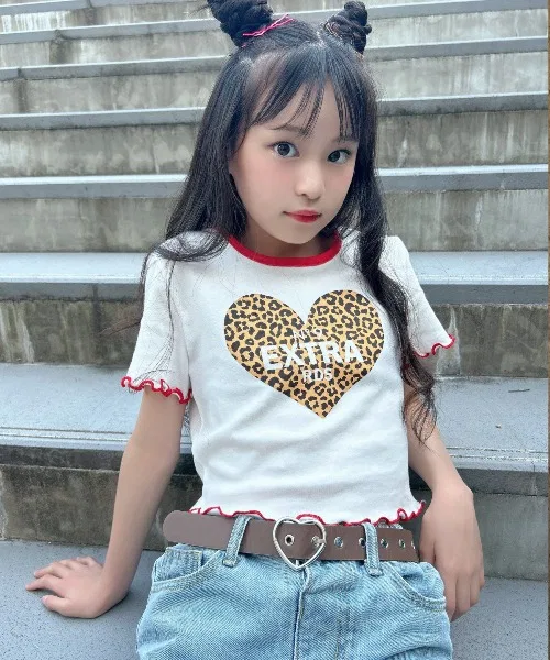 Детская футболка с принтом Leopard Heart RandS, Белый/Красный