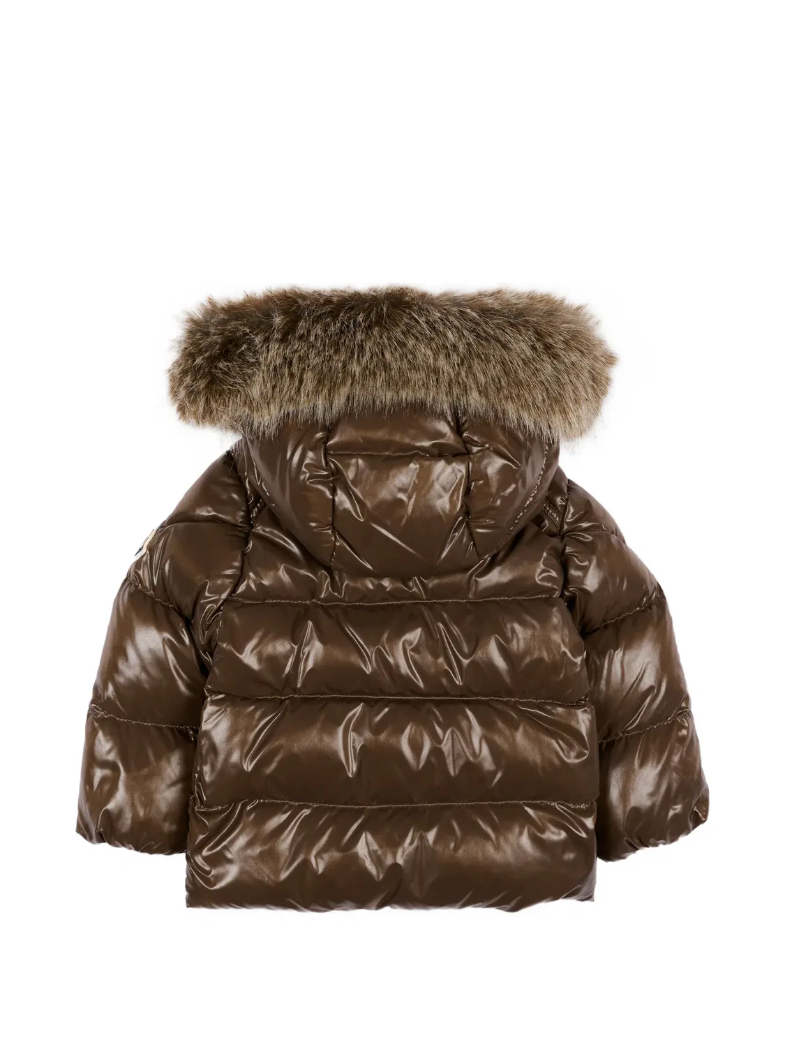 Пуховик с искусственным мехом Moncler Enfant, коричневый — фото 2
