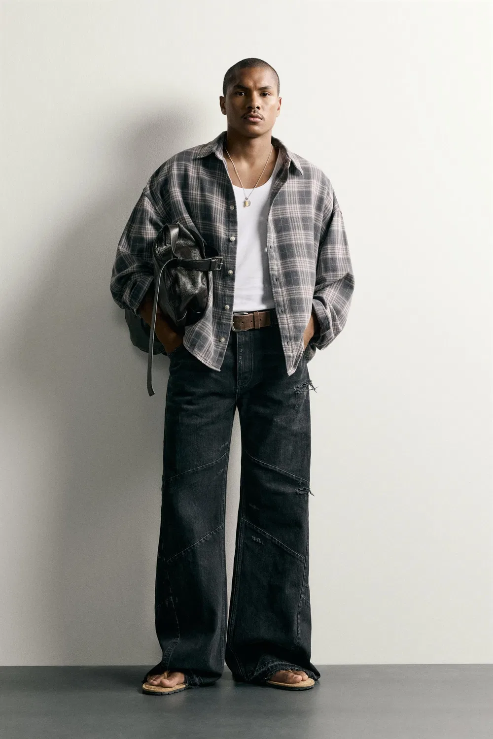 Рубашка в клетку свободного кроя ZARA, Grey