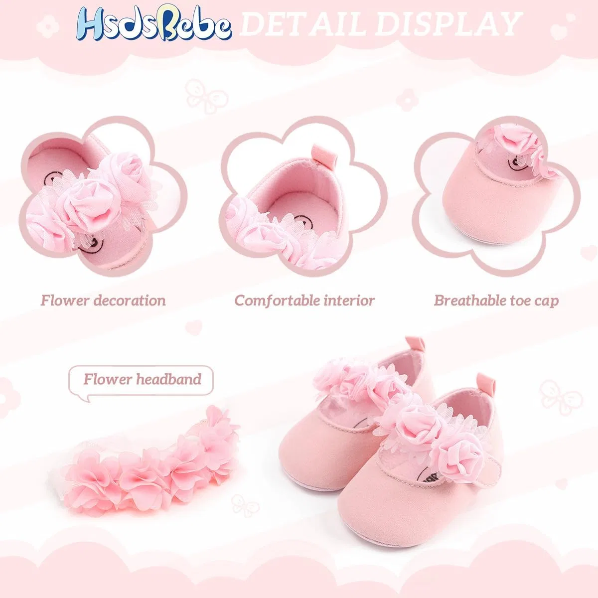 Детские туфли Мэри Джейн для девочек HsdsBebe, Flower Pink — фото 4