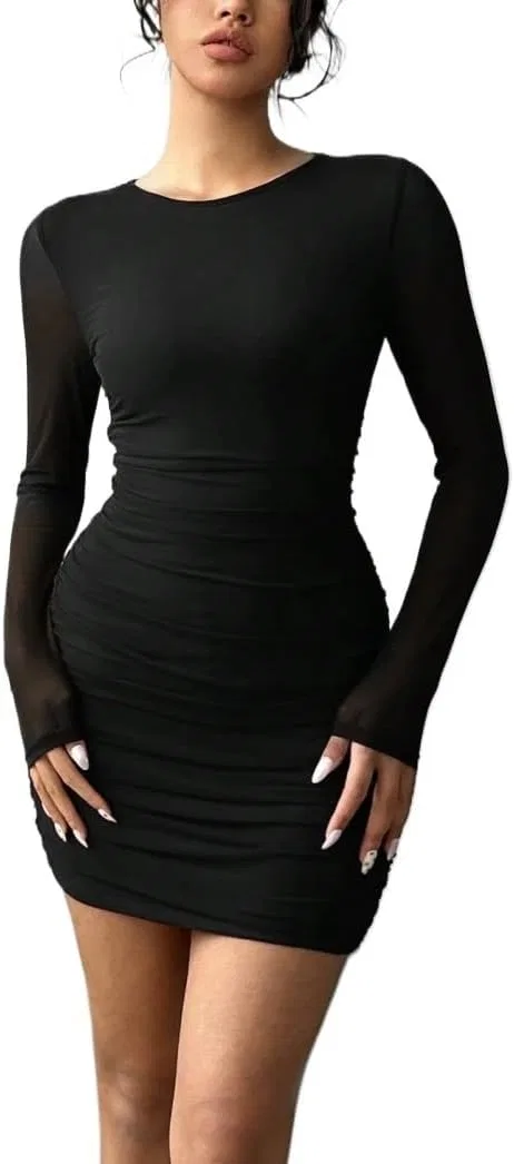 Женское элегантное мини-платье bodycon с длинным рукавом, Black