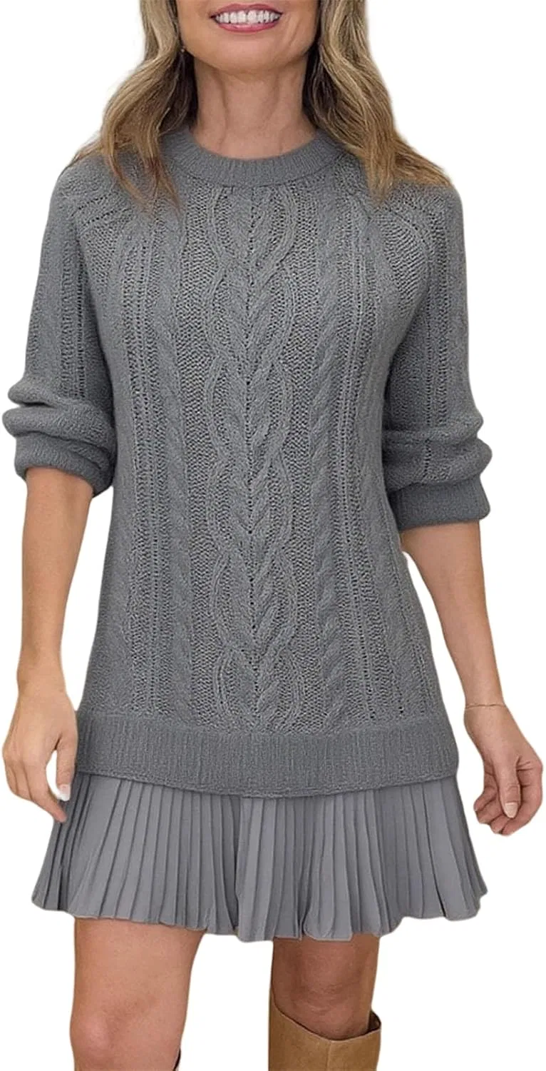Женское платье из трикотажа с косами Pullover, Gray