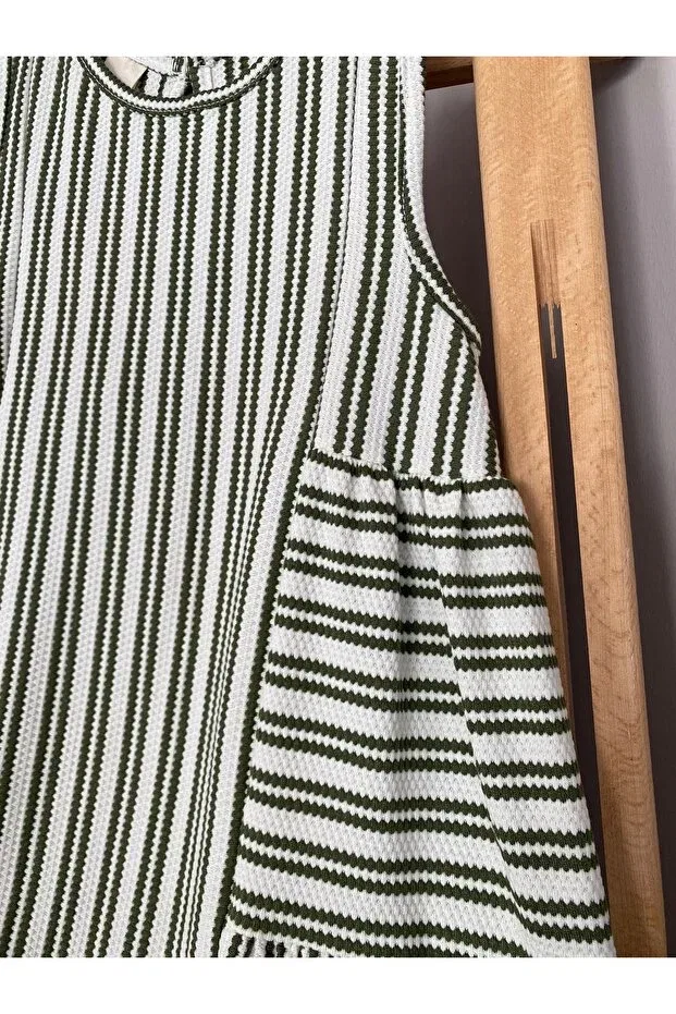 Детское платье для девочек с принтом Aden green striped soft flowy casual basic girl's dress Baby, Khaki — фото 3