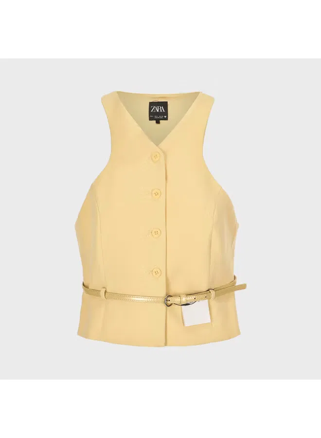Жилет с поясом на талии, V-образным вырезом, Zara, желтый — фото 2