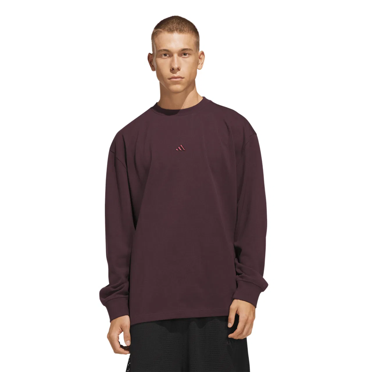 Мужская футболка с длинными рукавами из хлопкового джерси Basketball Single Jersey Adidas, Shadow Maroon