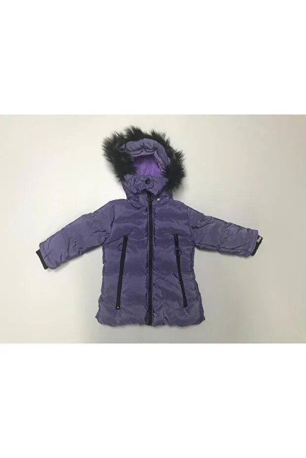 Детское пальто для девочек с капюшоном Winter zipper hooded double pockets welsoft lining water and wind resistant baby girl children's coat Baby Slon Kids Clup, Lila