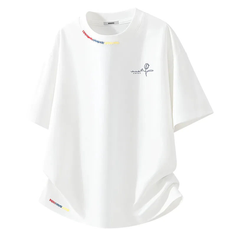 Детская футболка с принтом MINISO, Cloud-Like Mulan Cotton White (Flower Language Line Chest Logo)