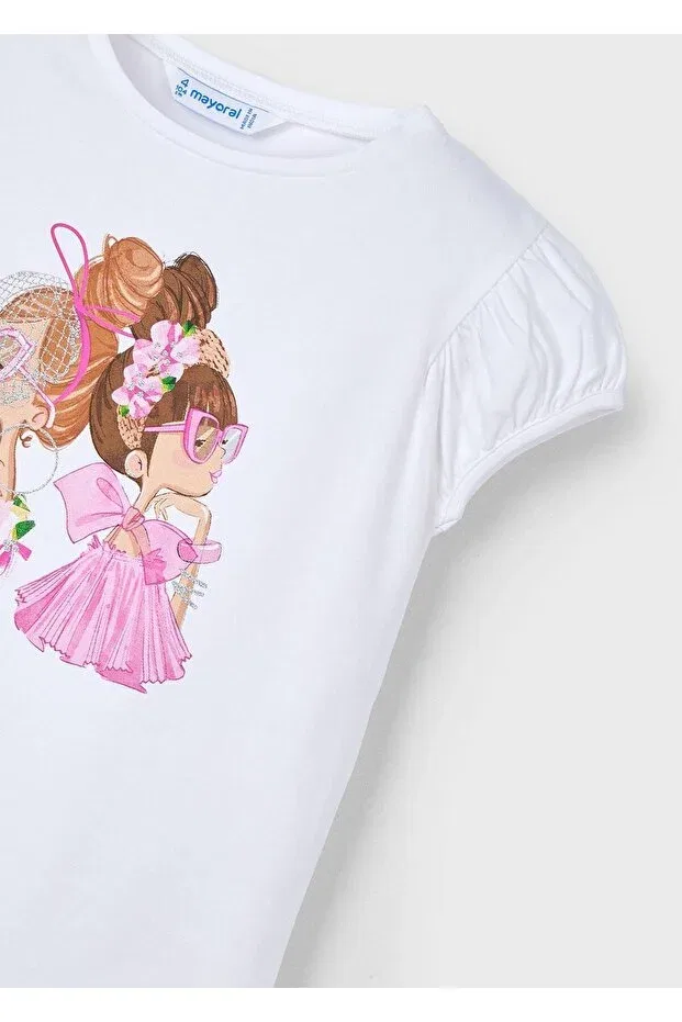 Детская футболка для девочек с принтом Girl'S Printed T-Shirt Mayoral, White — фото 3