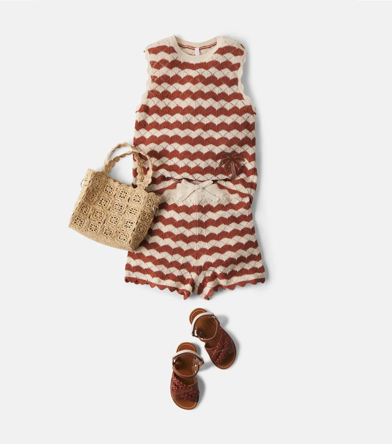 Шорты хлопковые с поясом на шнурке Zimmermann Kids, коричневый — фото 2
