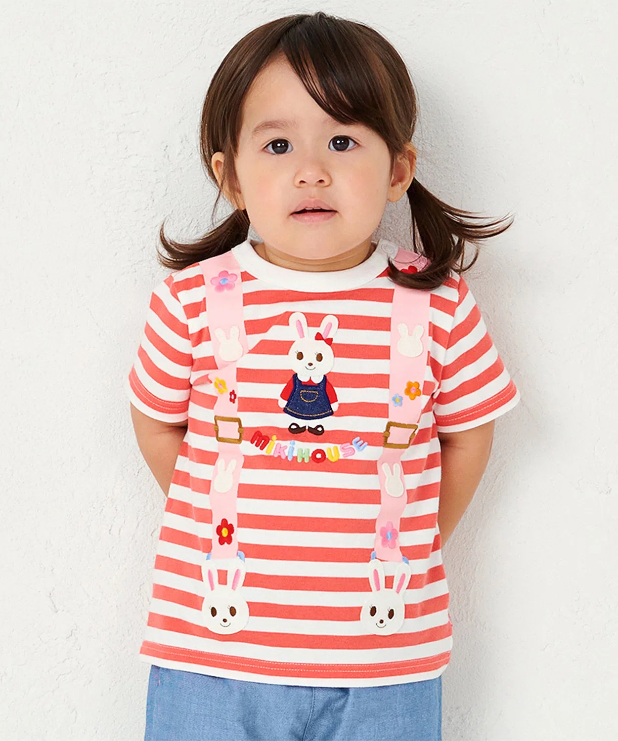 Детская футболка с принтом Usako Suspenders MIKI HOUSE, Coral Pink — фото 2