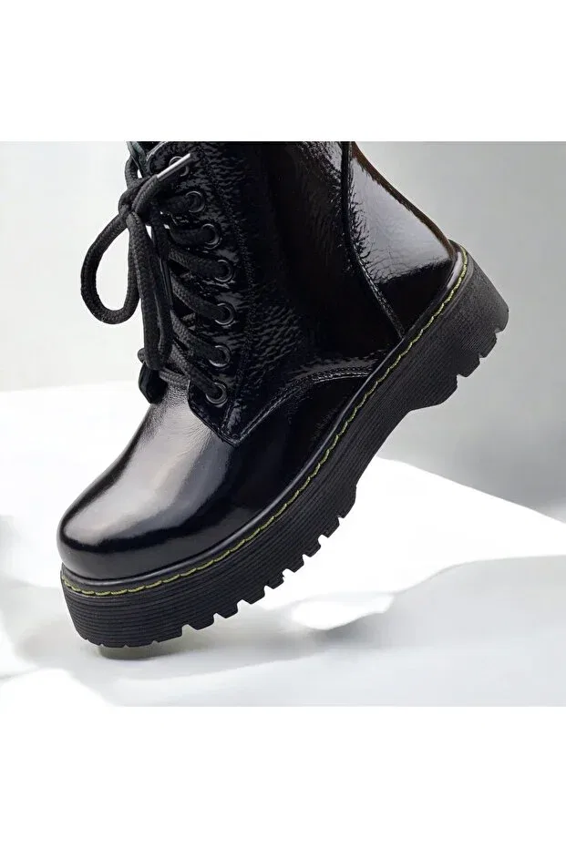 Детские ортопедические ботинки для девочек с молнией и шнуровкой Jojo Kids, Black Patent Leather 1 — фото 4