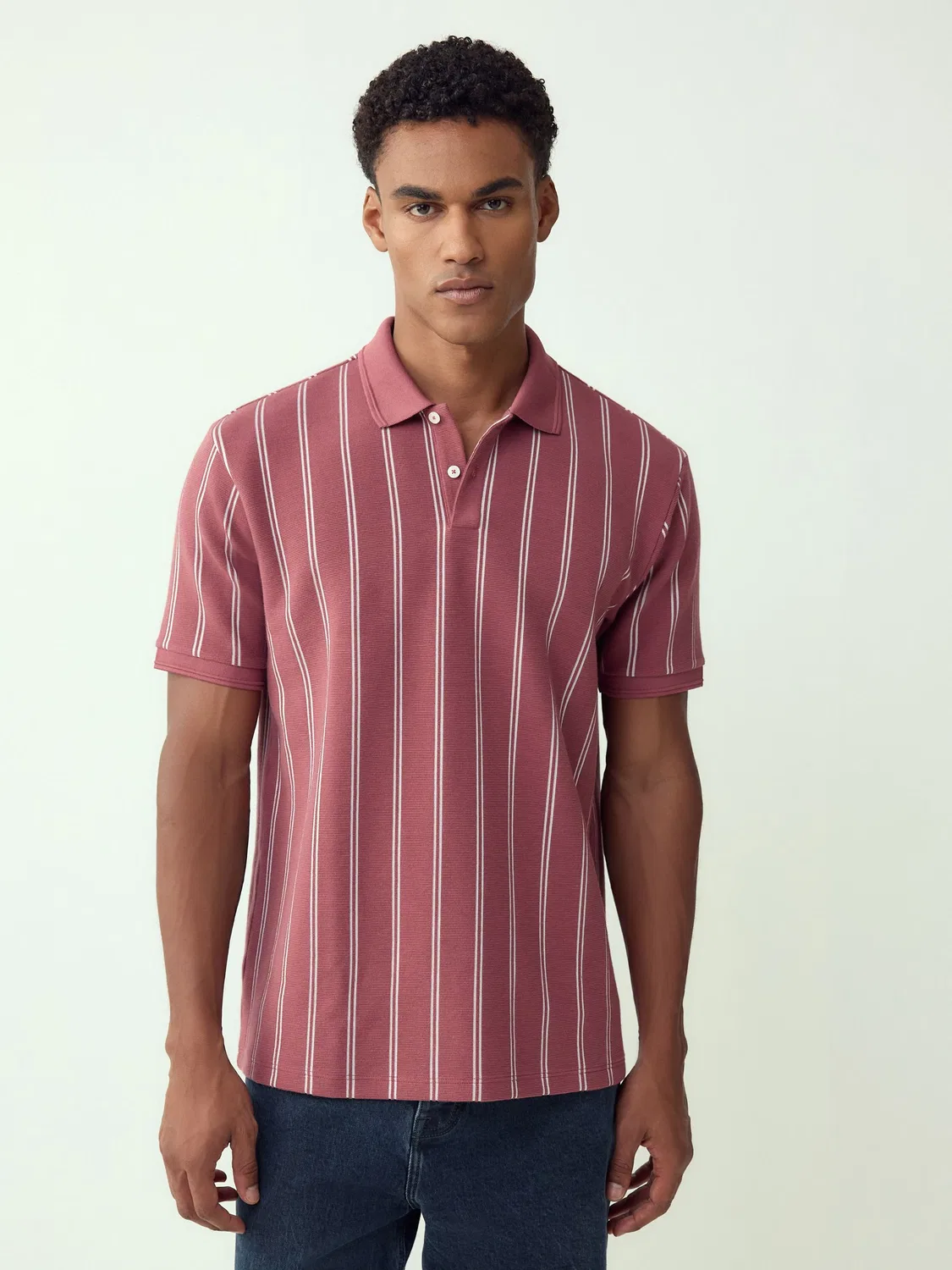 Поло с вертикальной полоской, модель Pink/White Vertical Stripe Next, розовый/белый