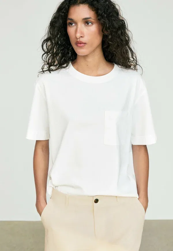 Футболка с нагрудным карманом, хлопок, Basic T-shirt, Massimo Dutti, белый