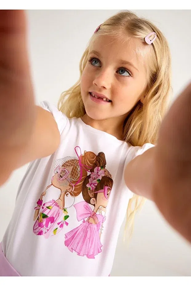Детская футболка для девочек с принтом Girl'S Printed T-Shirt Mayoral, White — фото 4