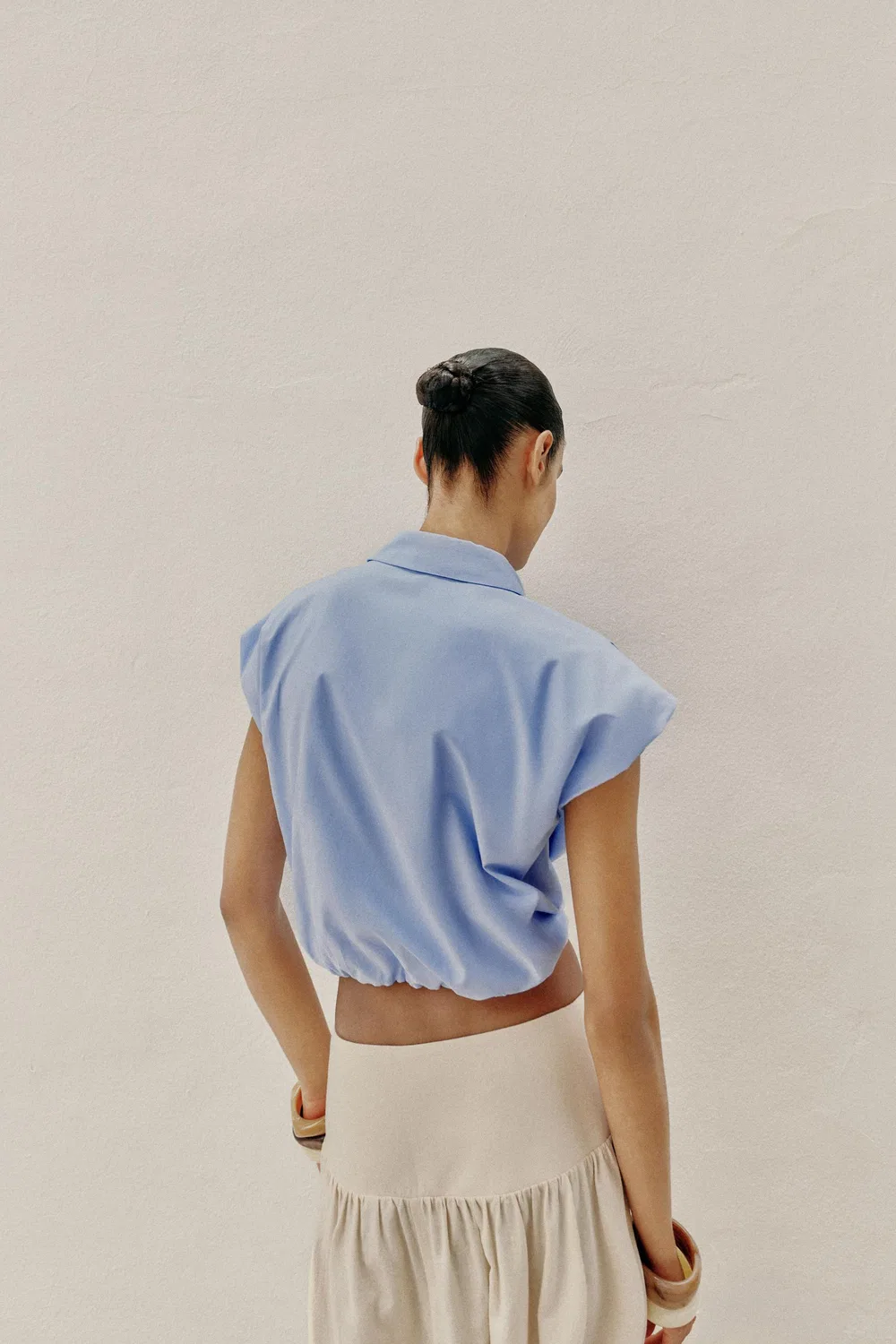 Укороченная рубашка с воздушным шаром ZARA, Light Blue — фото 3