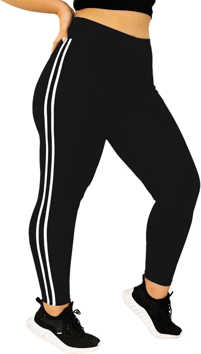 

FQZWONG женские лосины plus size с боковыми полосками и эффектом коррекции живота