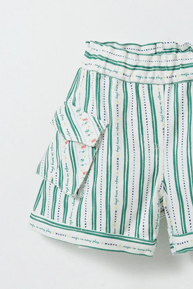 Детские шорты для девочек с принтом Palm Striped Bermuda Shorts Marvy, Green — фото 2