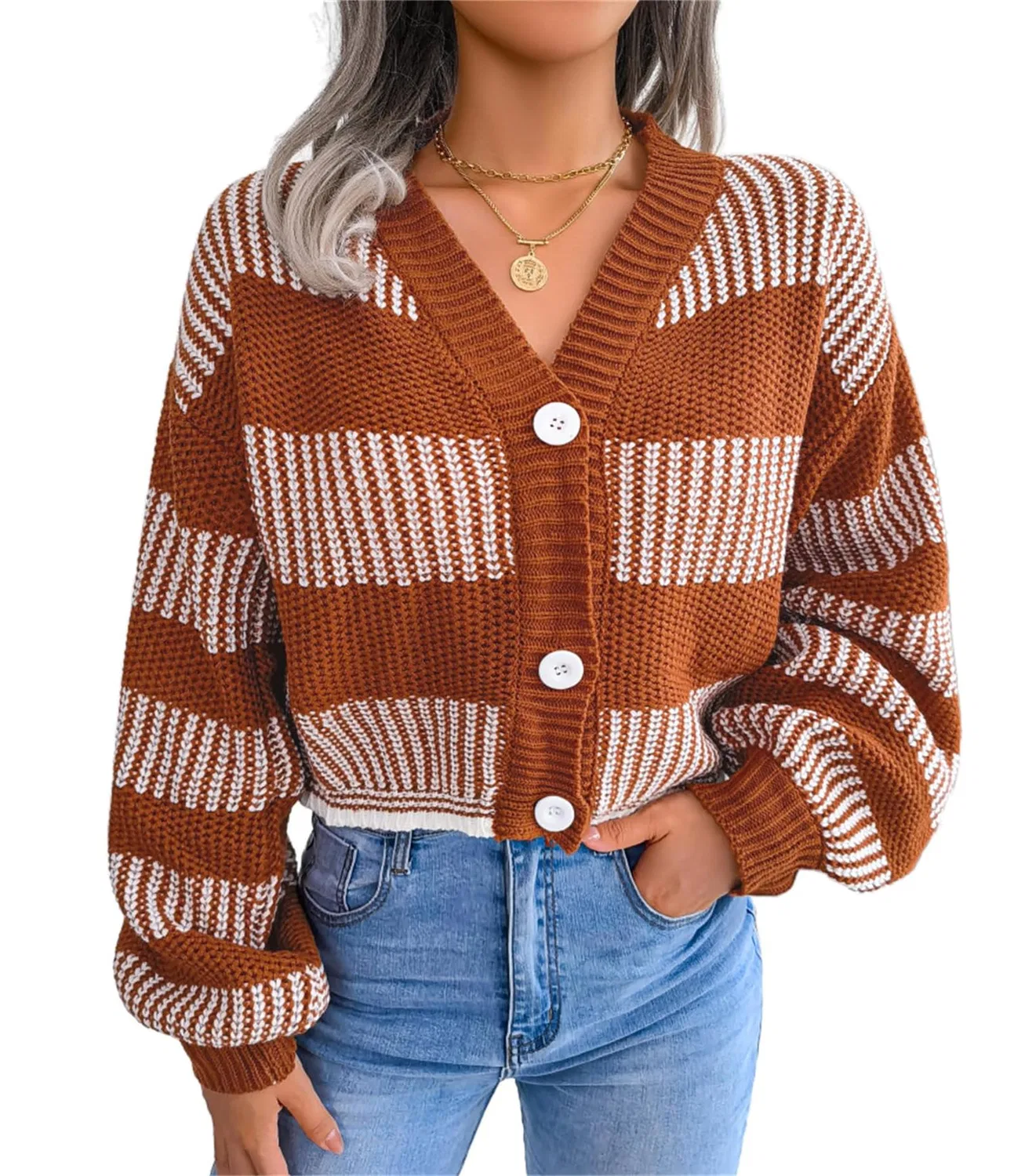 Женское пальто с длинным рукавом, модель Cardigan da donna, Marrone