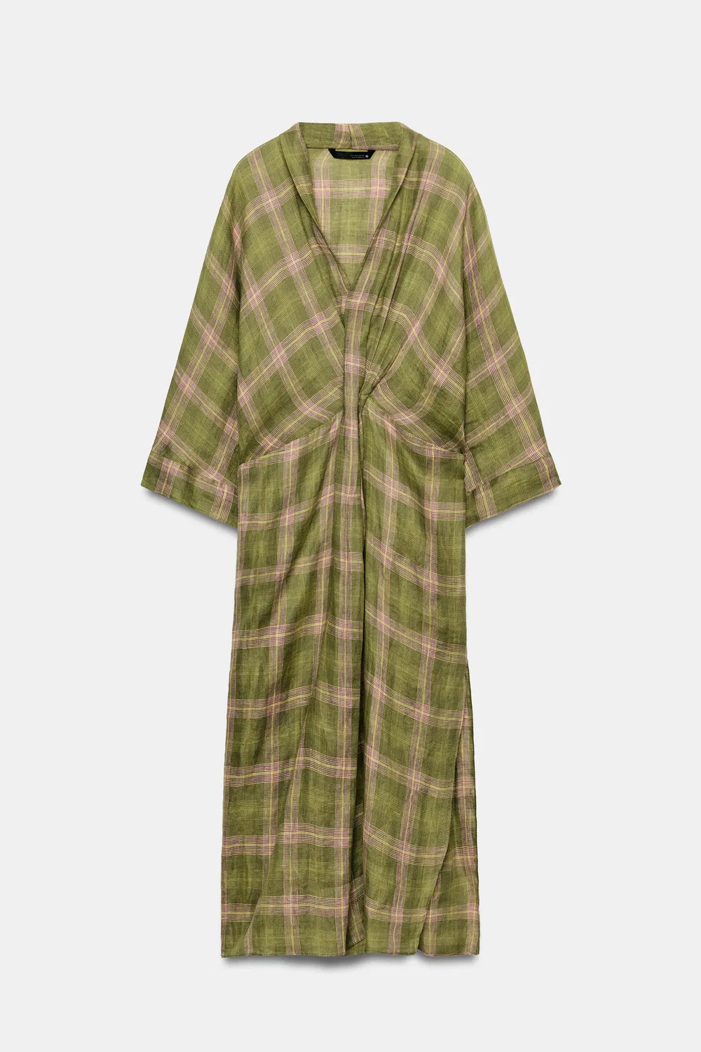 Платье из клетчатого льна из коллекции ZW ZARA, Green — фото 4