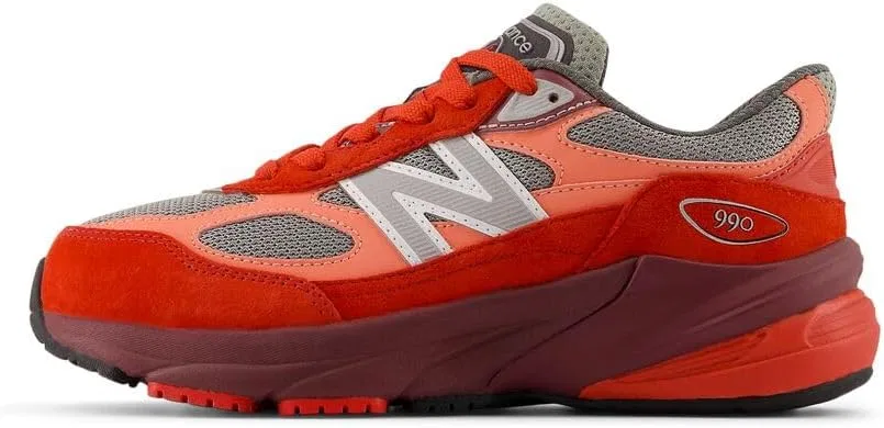 Детские кроссовки для девочек с водонепроницаемым верхом 990 V6 New Balance, Red Alert/Flare — фото 2
