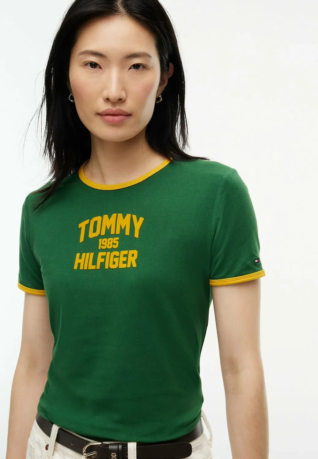 Футболка Varsity flock c-nk slim s/s tee - с принтом Tommy Hilfiger, Deep Evergreen — фото 4