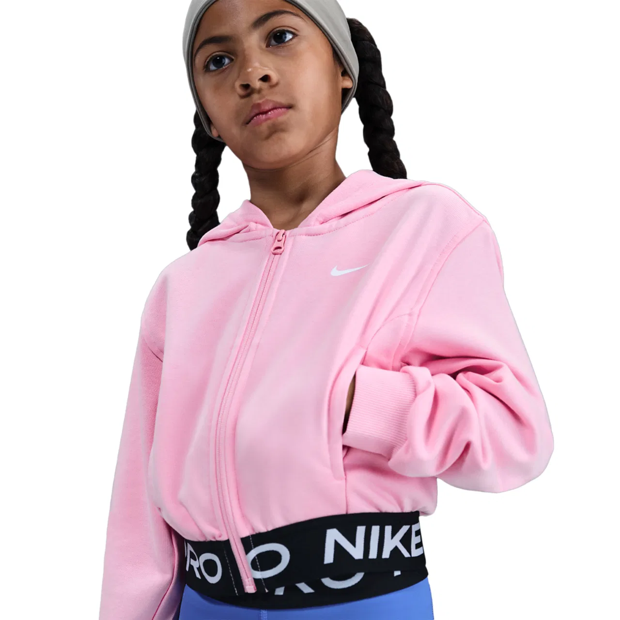 Детское худи для девочек с флисом, с полной застежкой-молнией, Nike NP Dri-FIT, Med Soft Pink/Med Soft Pink/Black