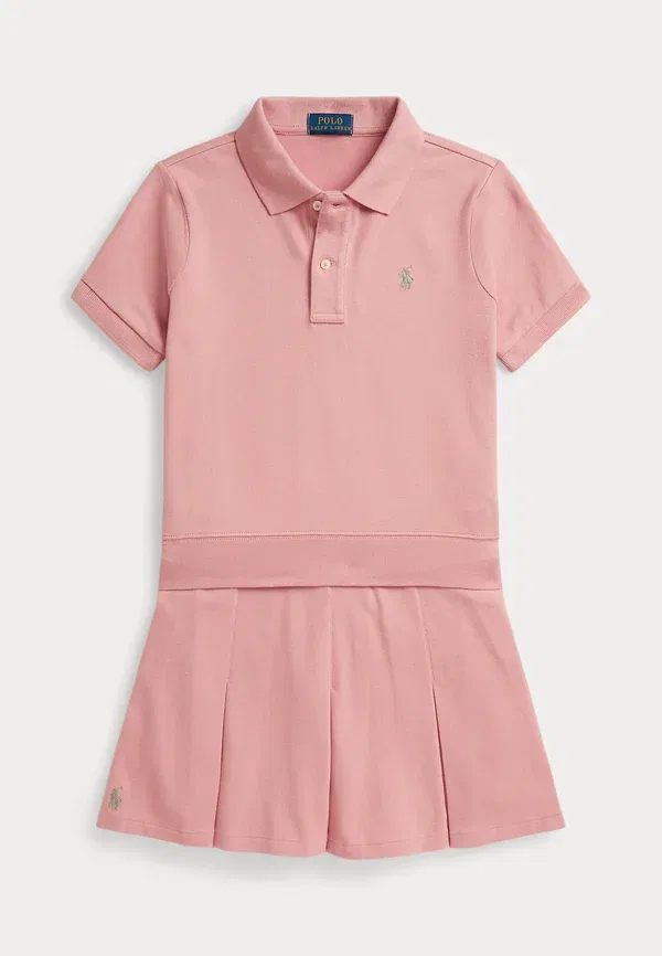 Комплект из поло и юбки, хлопок с эластаном, Stretch mesh boxy polo shirt & skort 7-14y set - a-line skirt, Polo Ralph Lauren, Adirondack Rose