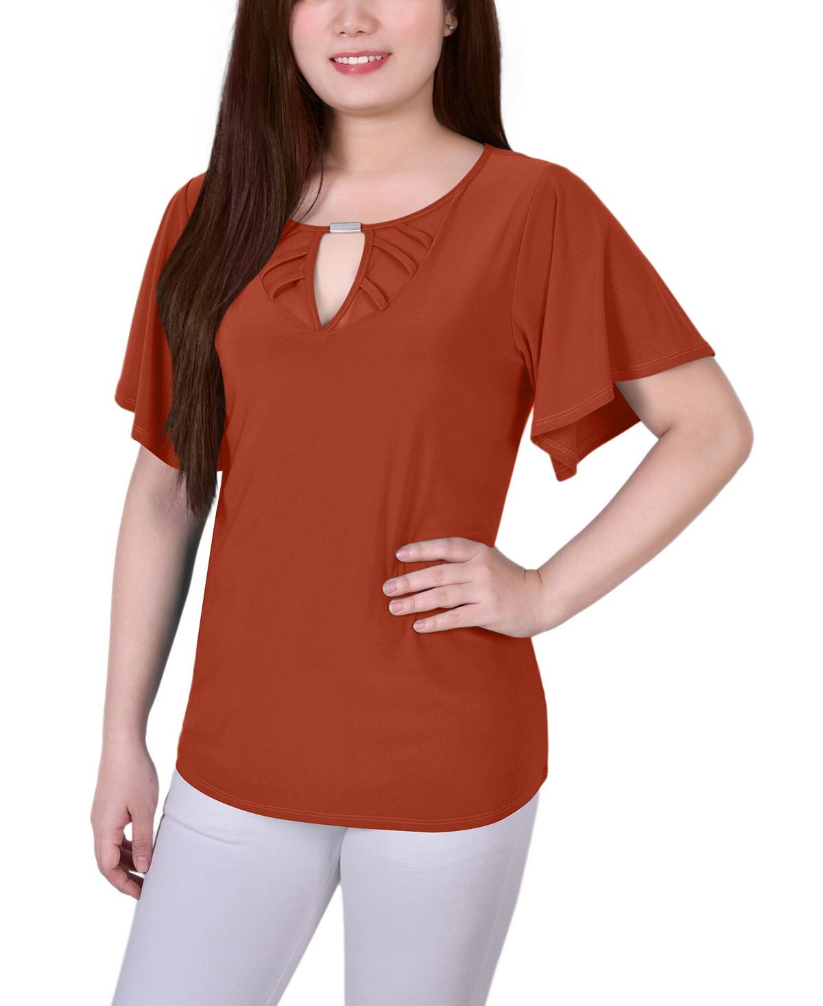 

Трикотажный топ petite mesh с развевающимися рукавами NY Collection, мульти
