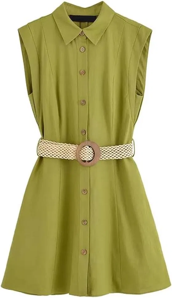 Женское платье-рубашка с поясом A-line Casual, Pic Color
