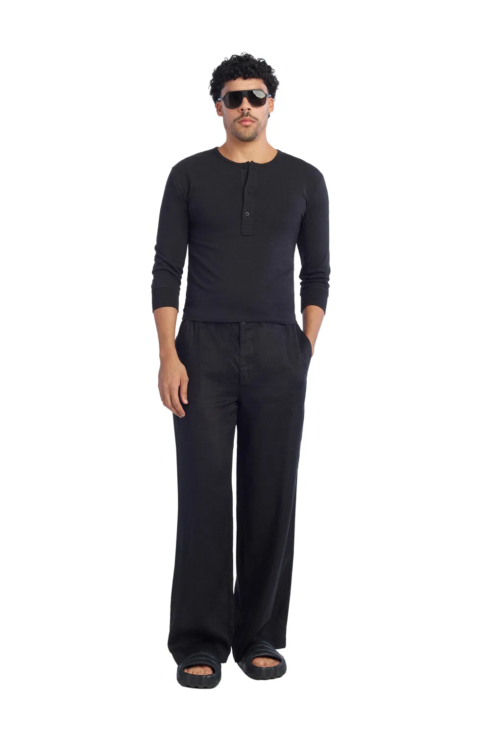 Укороченная футболка Henley ZARA, Black