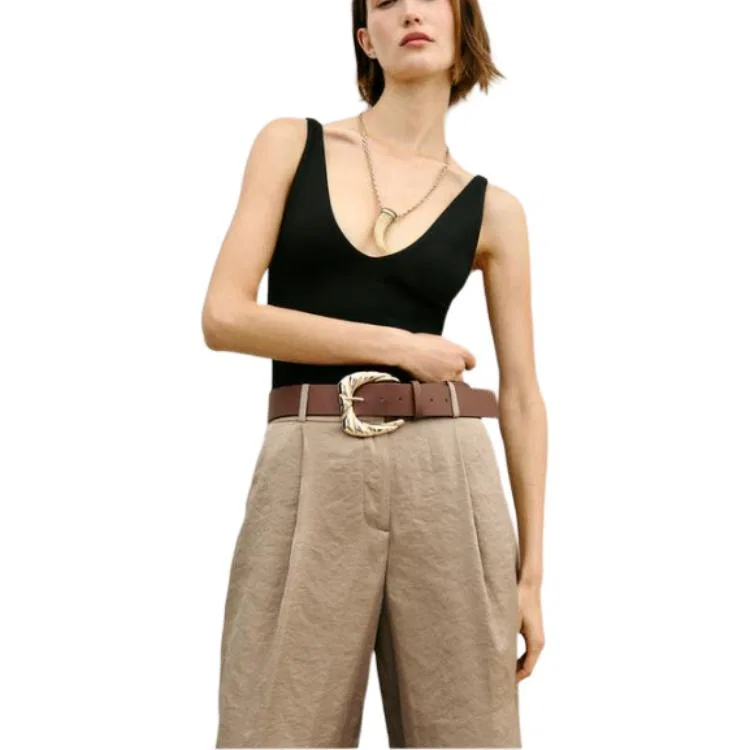 Женские брюки свободного кроя с широкими штанинами Brown/Dark Taupe ZARA, Коричневый/Темно-серый — фото 4