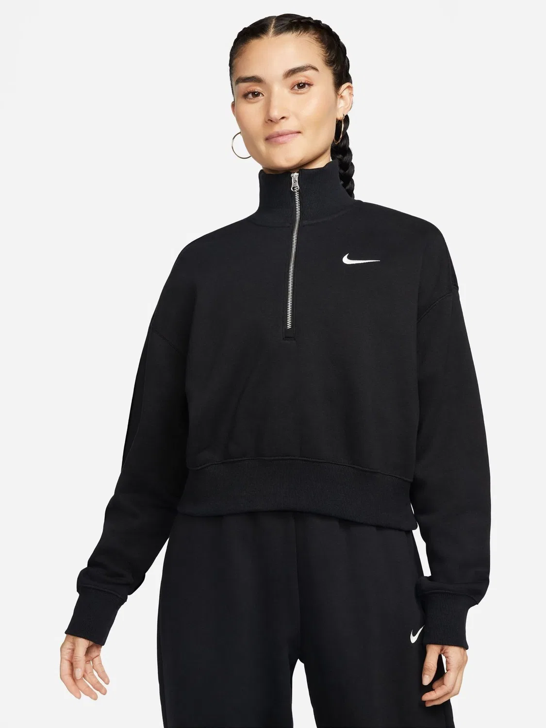 Толстовка с четверть-застежкой Nike Sportswear Phoenix Fleece, черный