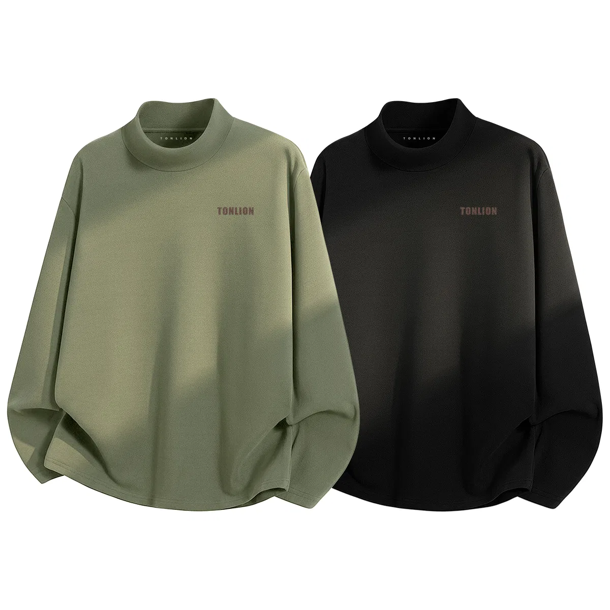 Детский лонгслив с высоким воротом и начесом Tonlion, Цвет Army Green + Black