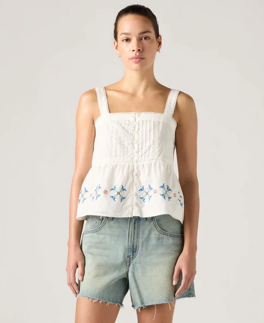 Блуза без рукавов с квадратным вырезом Mimi Levi's, Cloud Dancer Smaller Floral Emb Multi