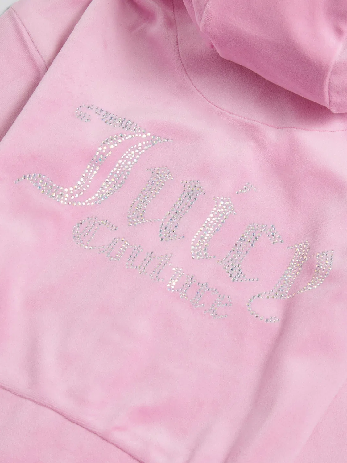 Худи укороченное из велюра с бриллиантовым логотипом Juicy Couture, розовое — фото 3