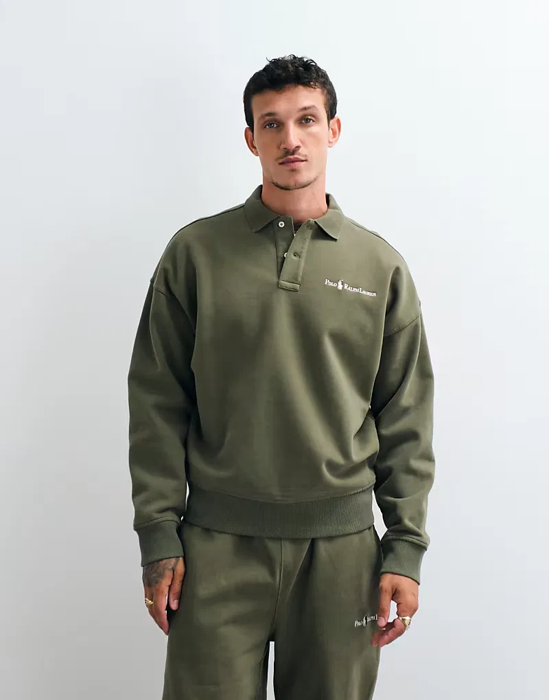 Толстовка-поло Polo Ralph Lauren с логотипом в виде надписи, хаки