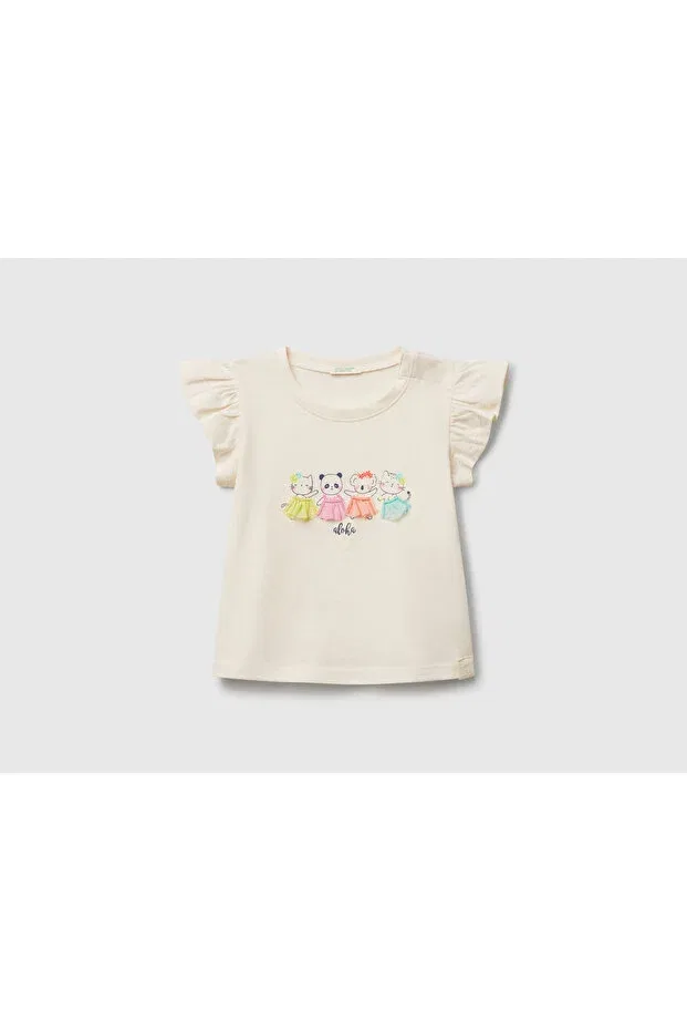 Детская футболка для девочек хлопковая United Colors Of Benetton, Ecru