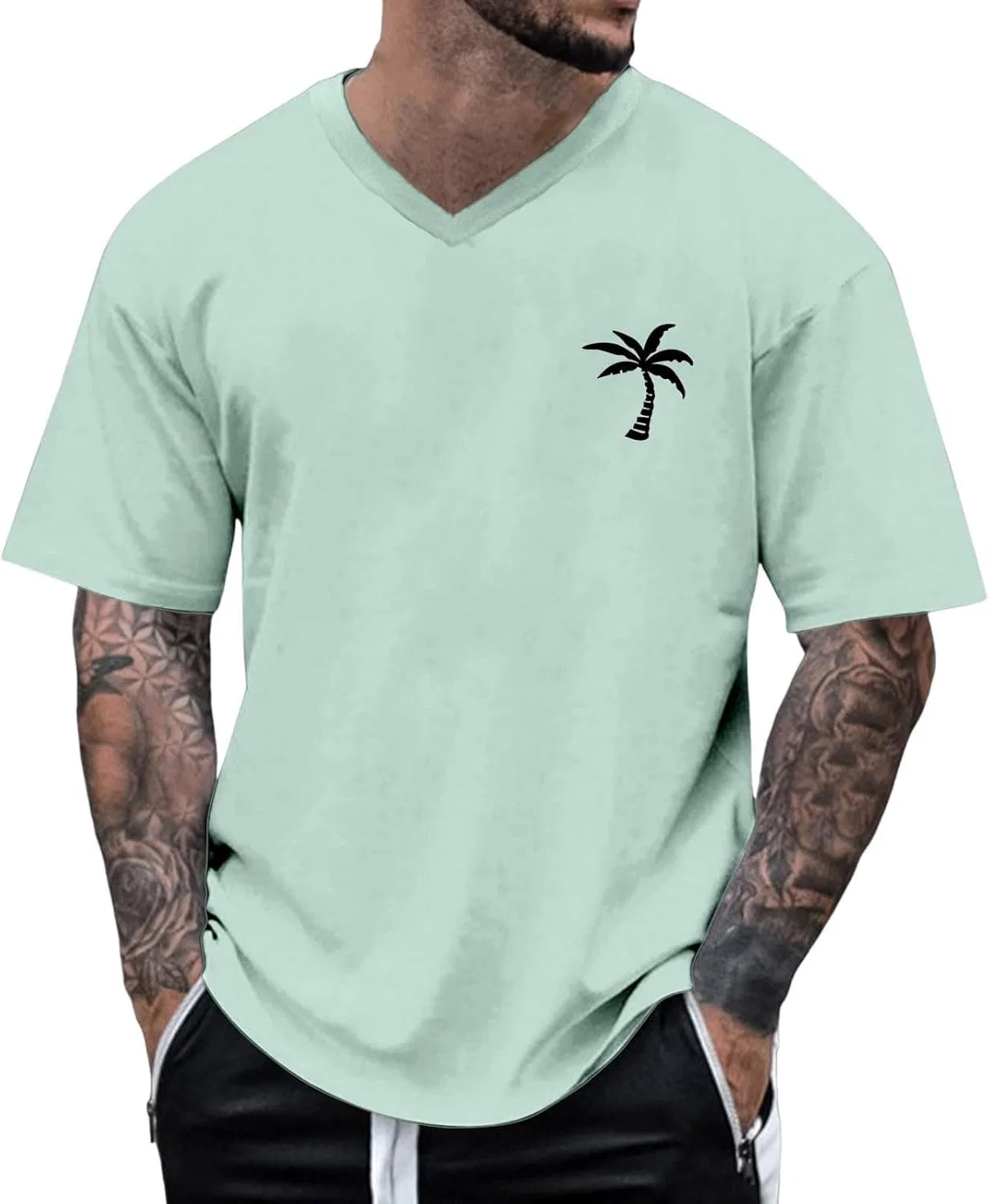 Мужская футболка с принтом пальм Heavyweight Cotton, Mint Green
